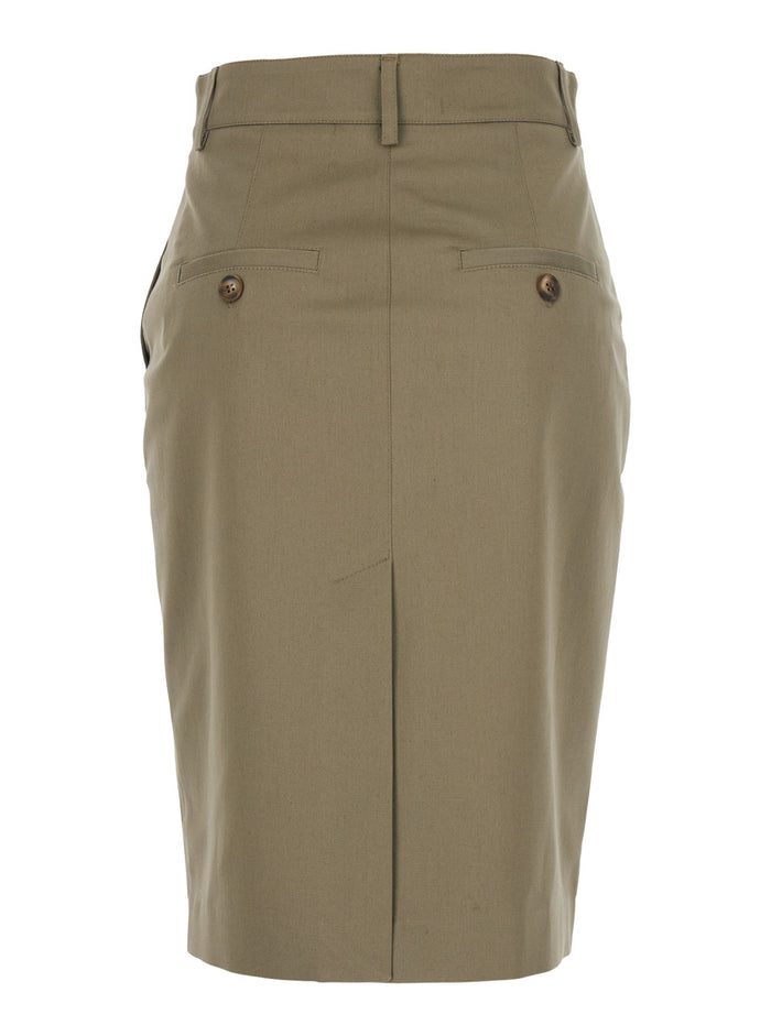 Beige Skirt With Front Concealed Closure Corduroy Woman