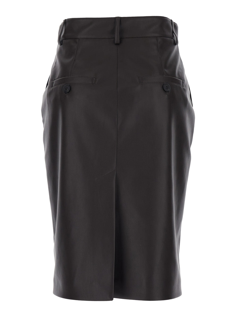 Brown Leather Skirt With Hidden Front Closure For Women
