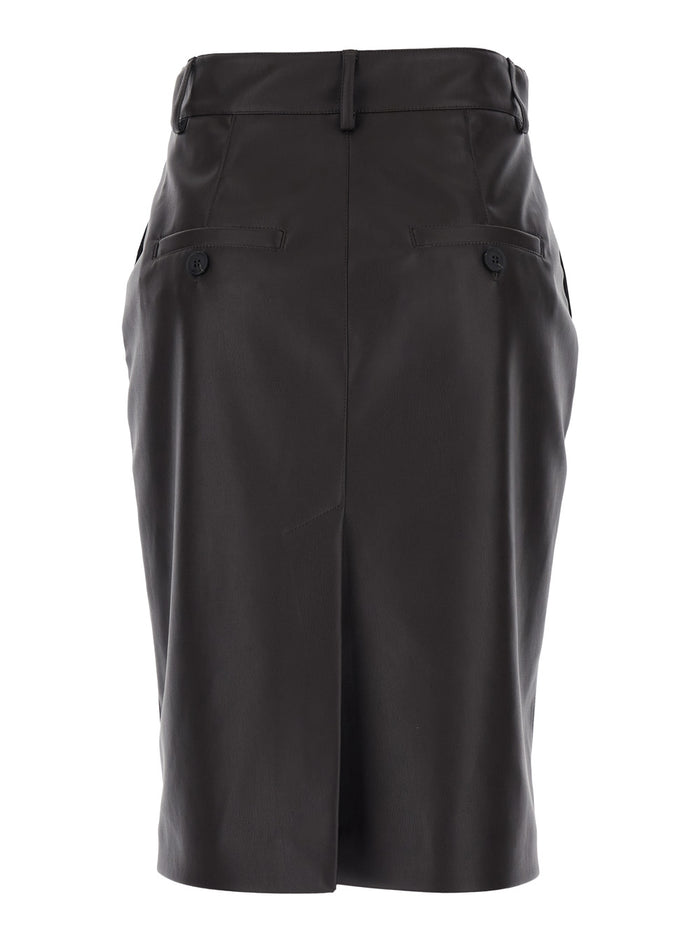 Brown Leather Skirt With Hidden Front Closure For Women