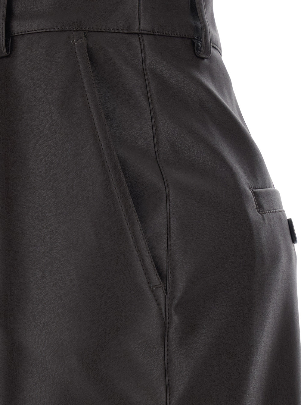 Brown Leather Skirt With Hidden Front Closure For Women