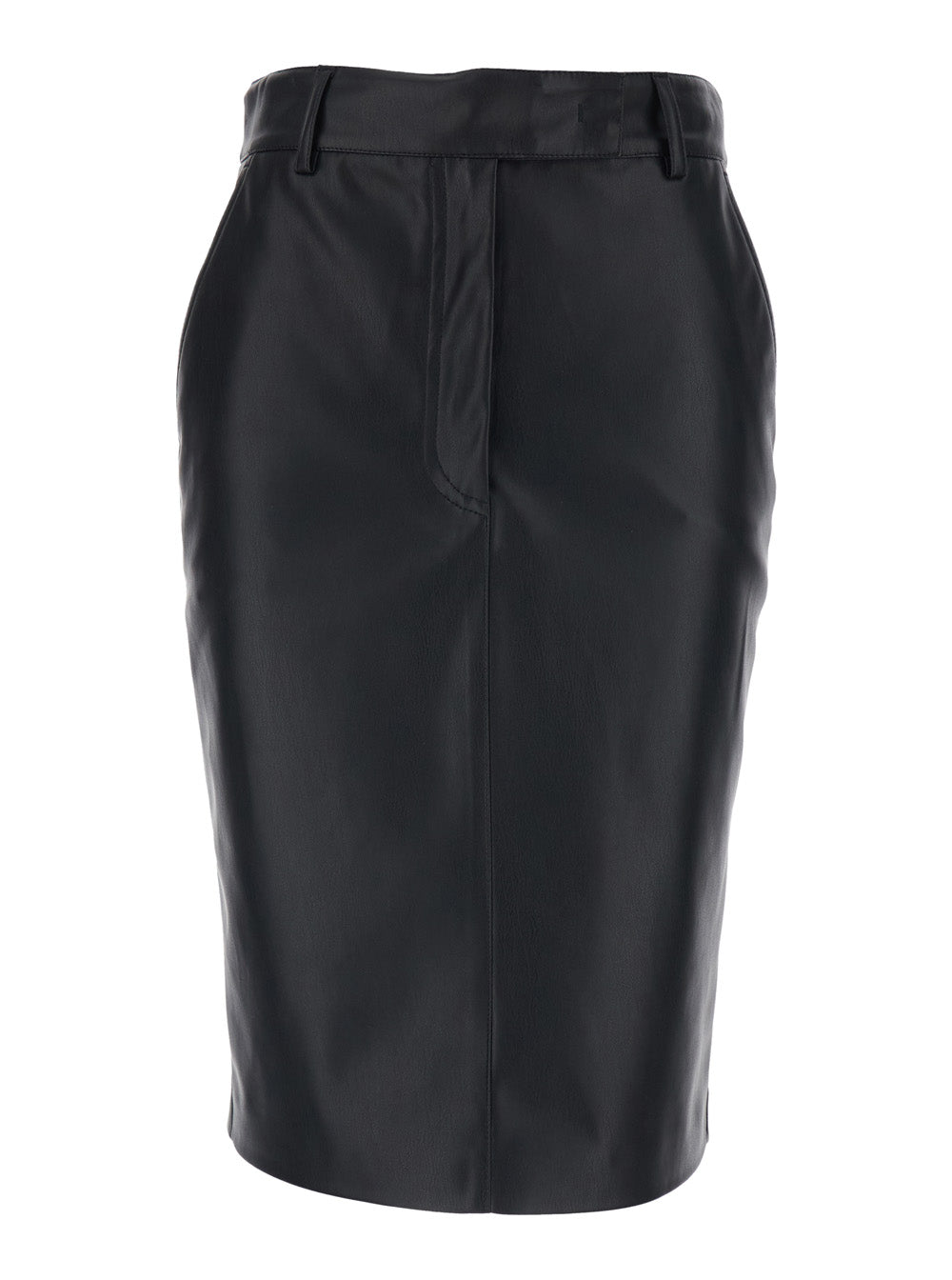 Black Skirt With Hidden Closure On The Front Ecoleather Woman