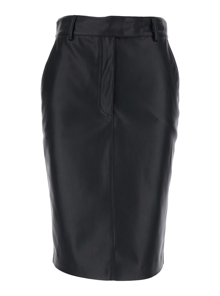 Black Skirt With Hidden Closure On The Front Ecoleather Woman