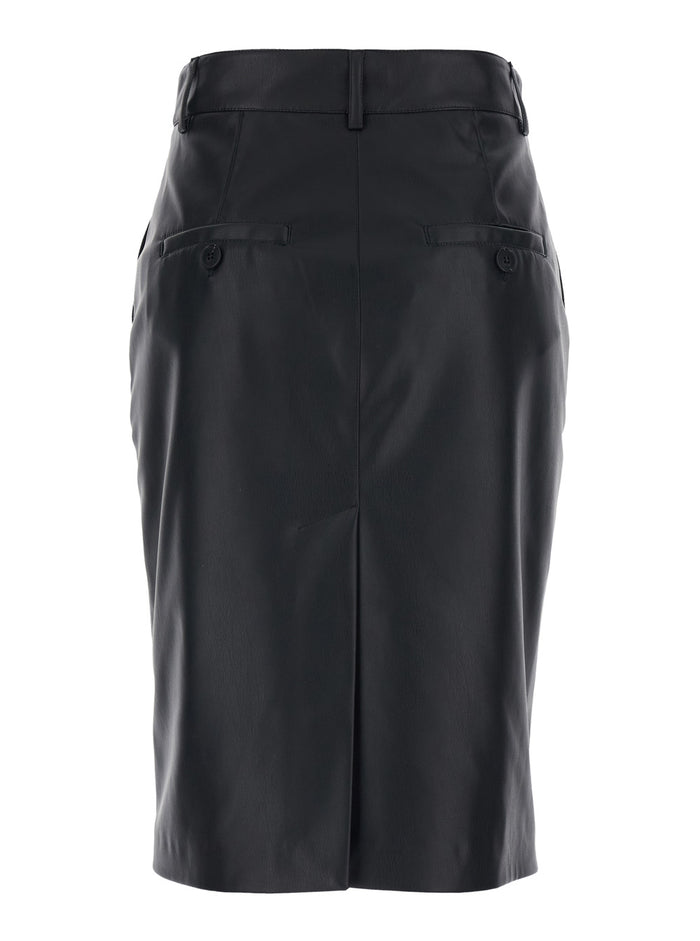 Black Skirt With Hidden Closure On The Front Ecoleather Woman