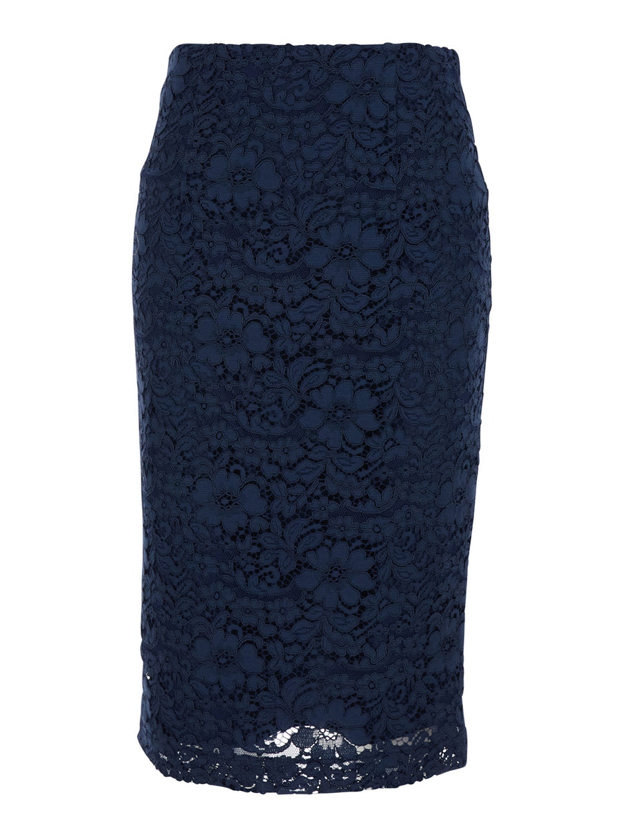 Midi Skirt With Lace, Blue