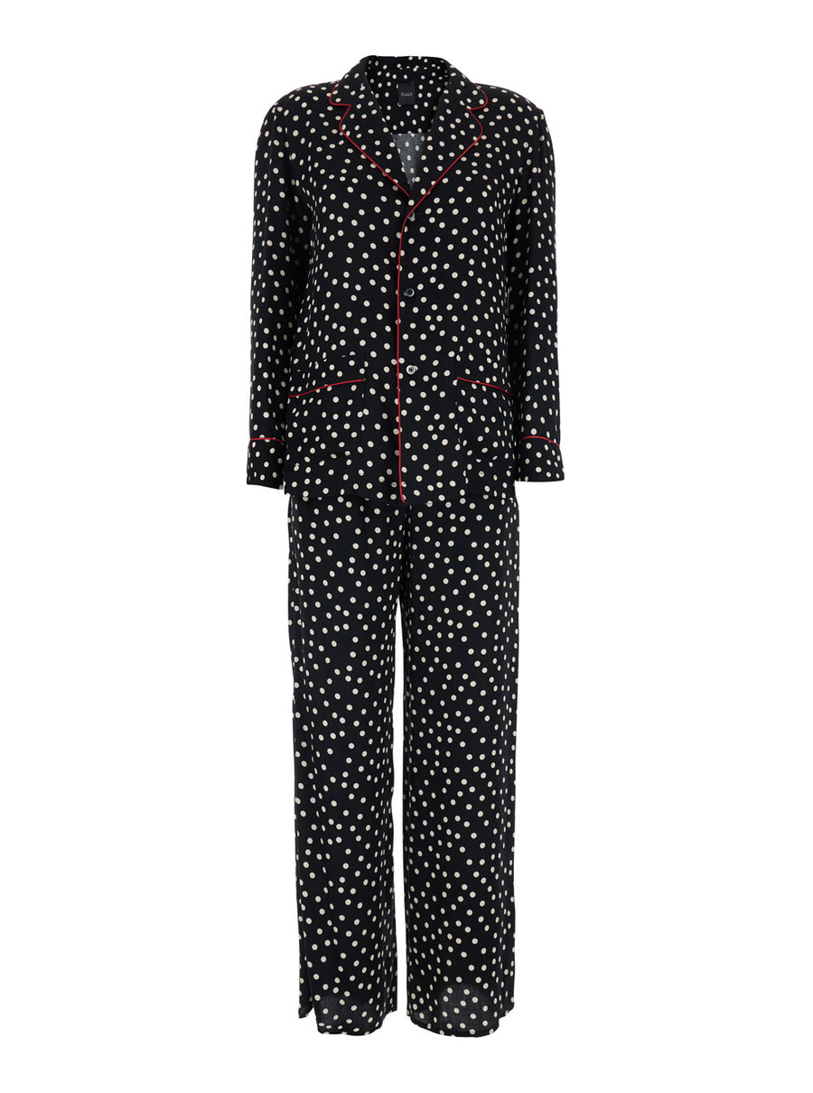 Pyjama Suit Black Silk-Blend Silk Blend Trouser Suits