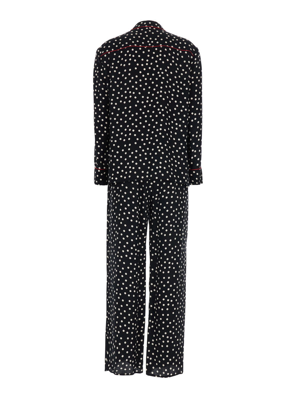 Black Pajama suit with Polka Dot Motif in Silk Blend Women Suits