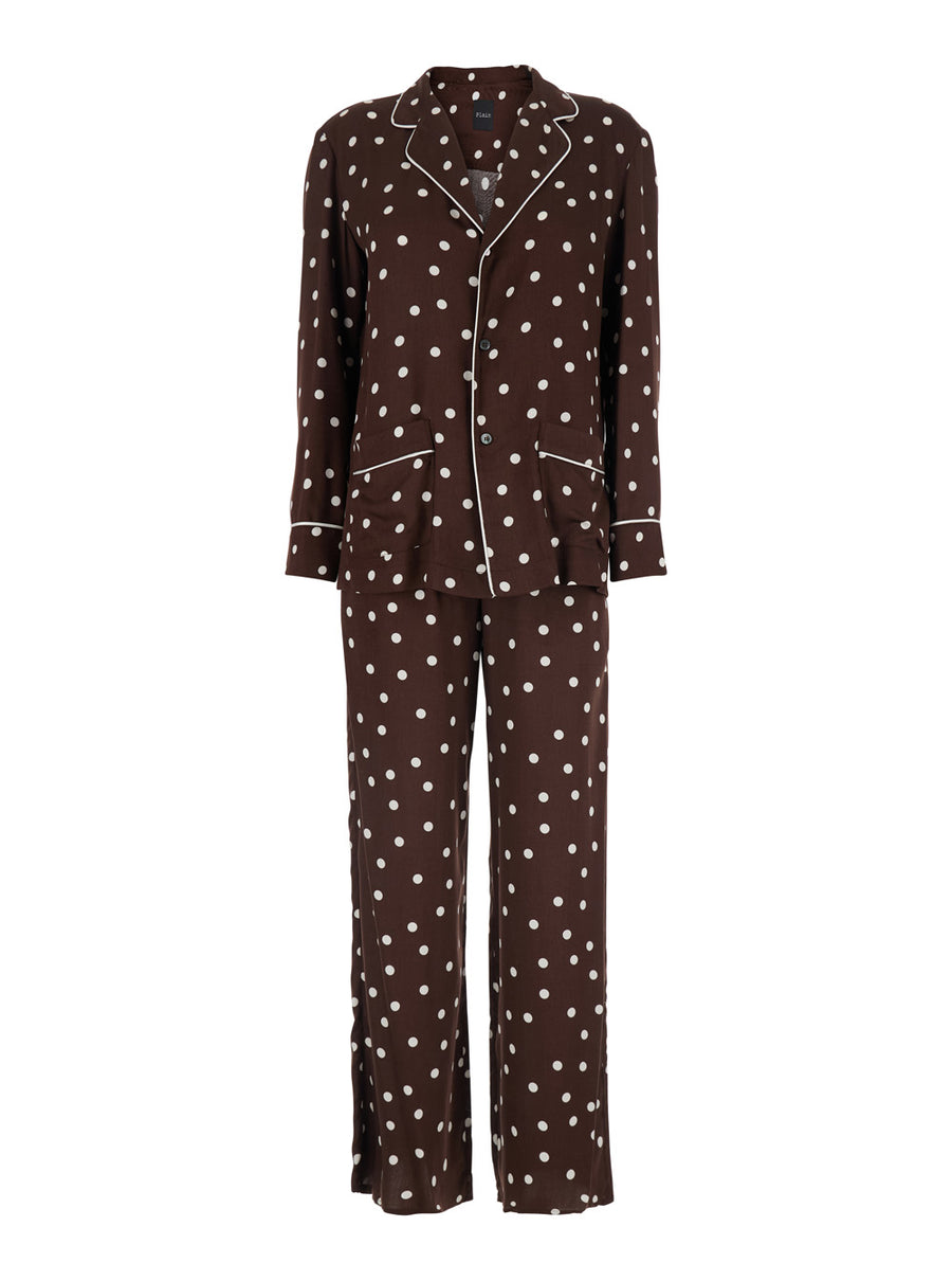 Womens Polka Dot Suit Brown Silk Blend Trouser Suits
