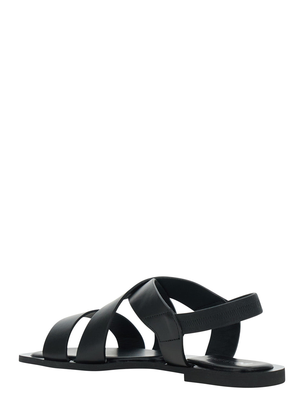Flat Sandal - With Black Leather Strap For Women Calf Shoes