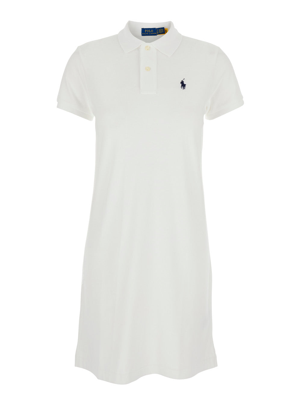 White Dress with Short Sleeves and Pony Logo on the Front in Cotton Woman