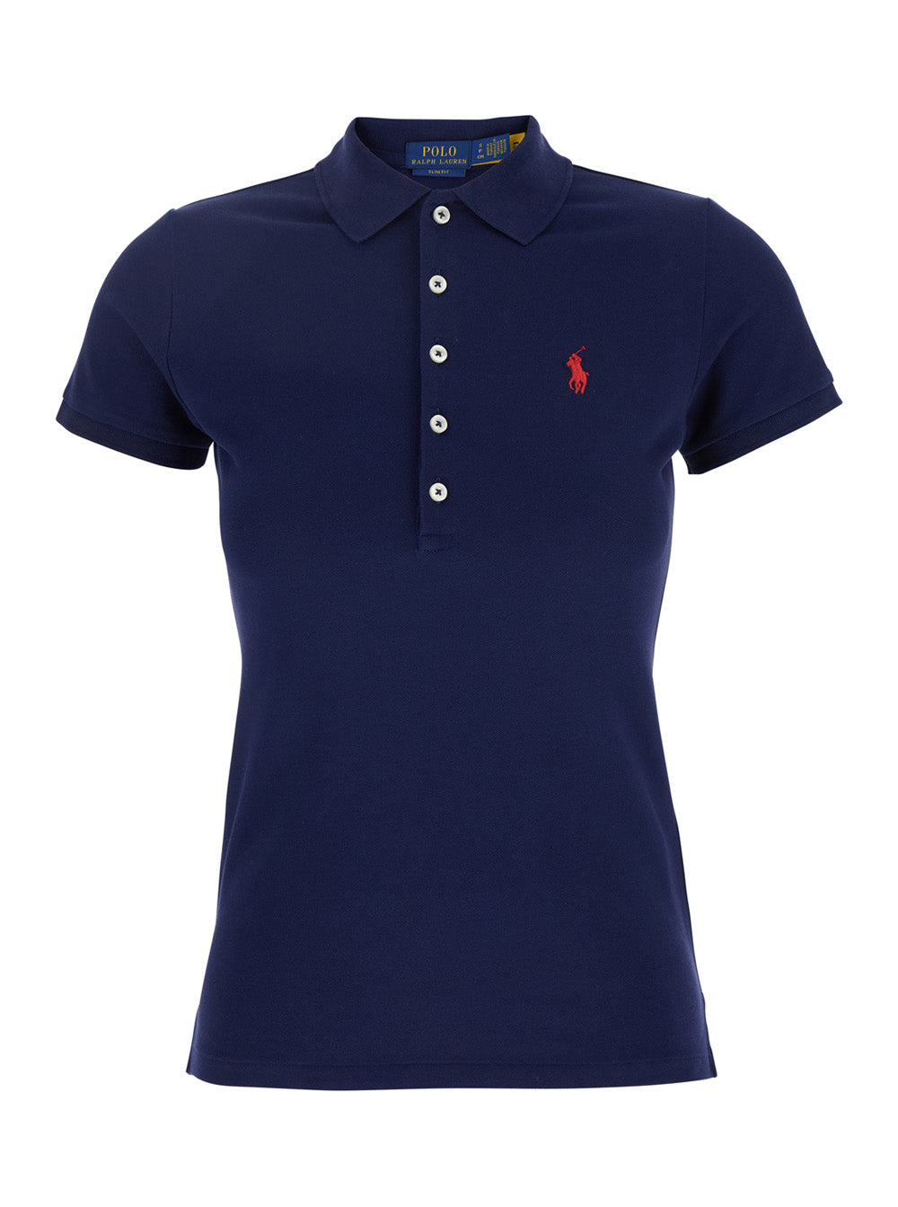 Julie Blue Polo with Classic Collar and Pony Embroidery on the Front in Stretch Cotton Woman Blu Elastane Tshirts Shirts