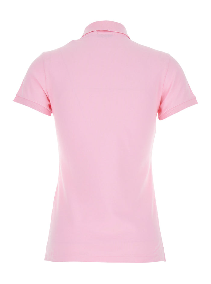Julie Pink Polo with Classic Collar and Pony Embroidery on the Front in Stretch Cotton Women Elastane Tshirts Shirts