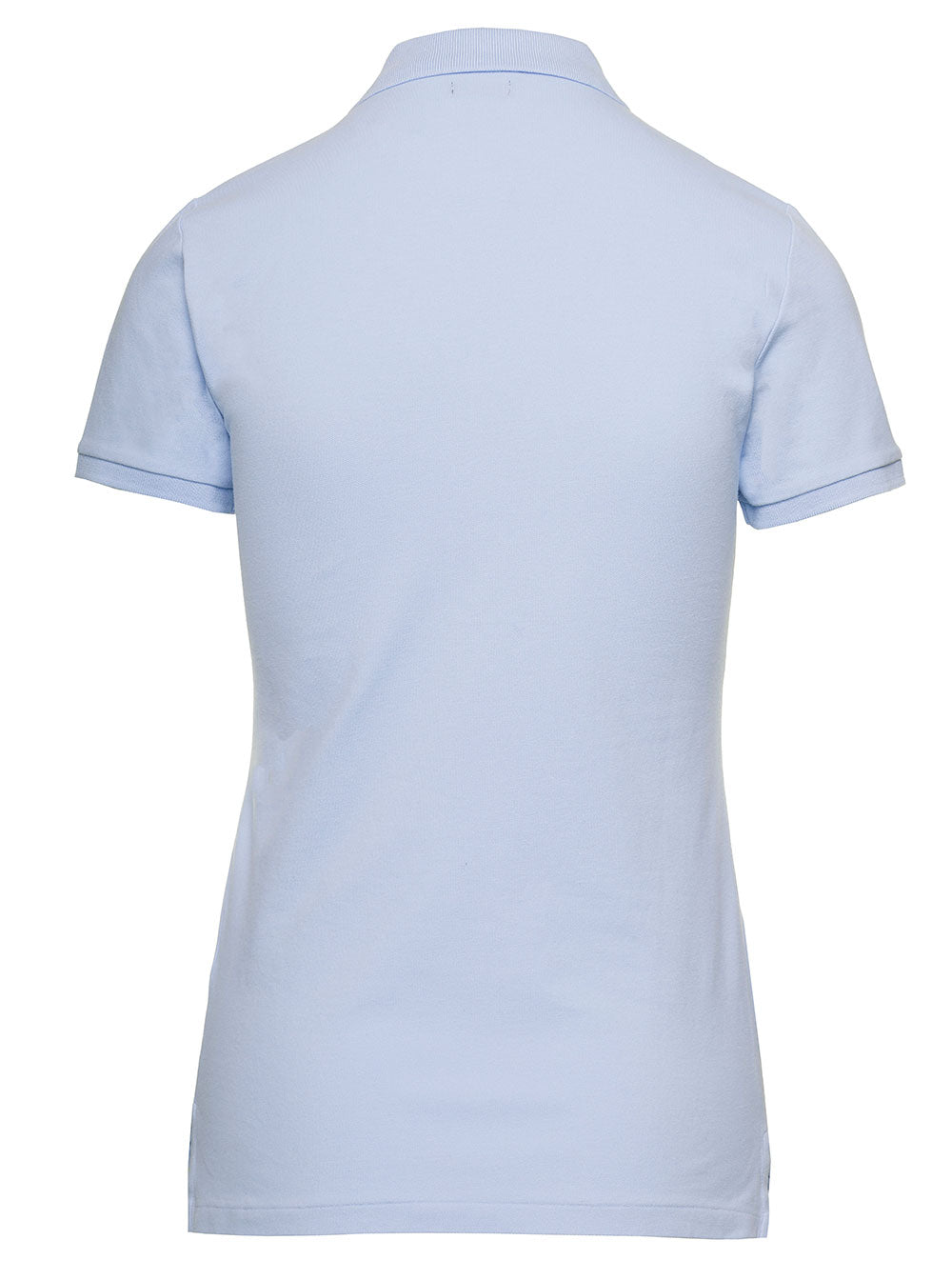 Julie Light Blue Polo with Classic Collar and Pony Embroidery on the Front in Stretch Cotton Woman Elastane Tshirts Shirts