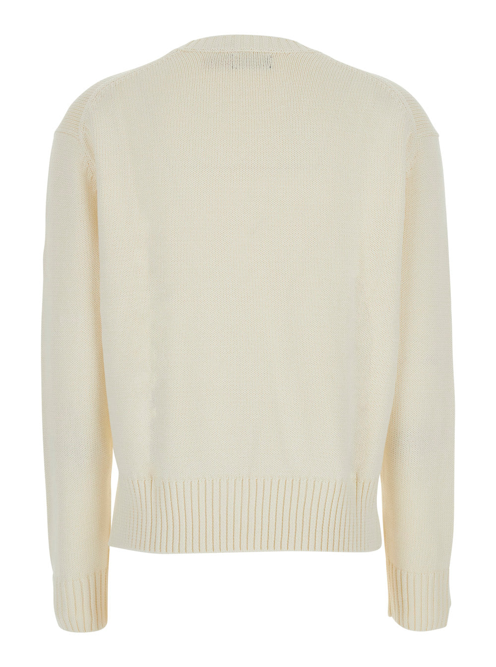 White Sweater with Long Sleeves Round Neck In Cotton Women Jersey