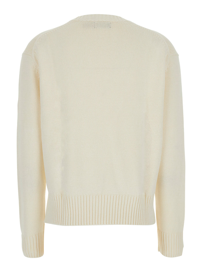 White Sweater with Long Sleeves Round Neck In Cotton Women Jersey