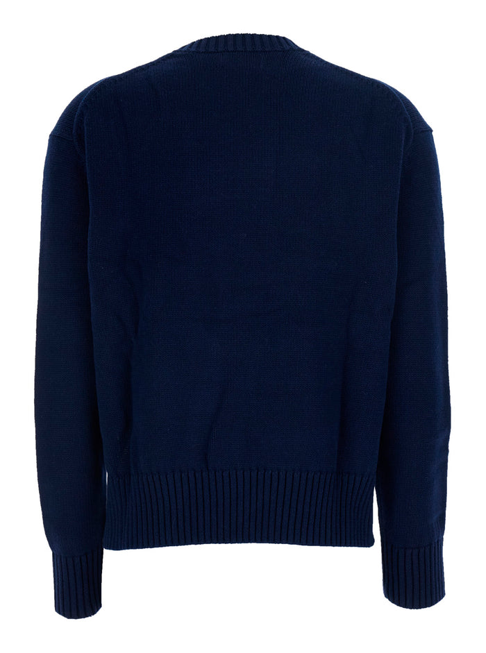 CN PO-LONG SLEEVE-PULLOVER Blue Sweater with Round Neck and Long Sleeves for Men Blu Cotton Jersey