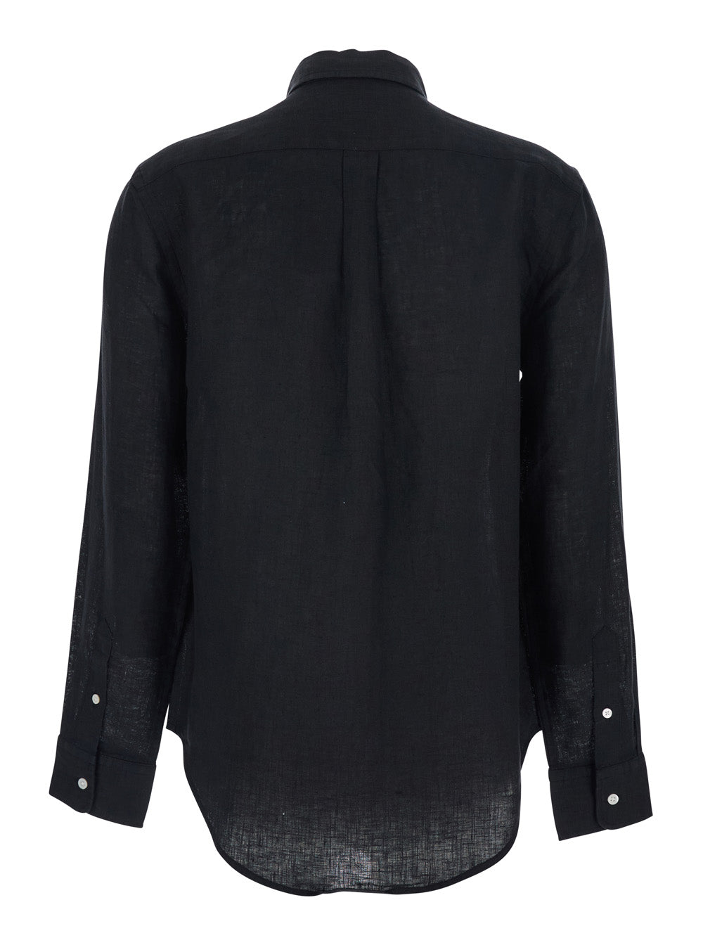 Classic Fit Black Shirt With Pointed Collar And Embroidered Pony Logo On Front Linen Woman Blouses