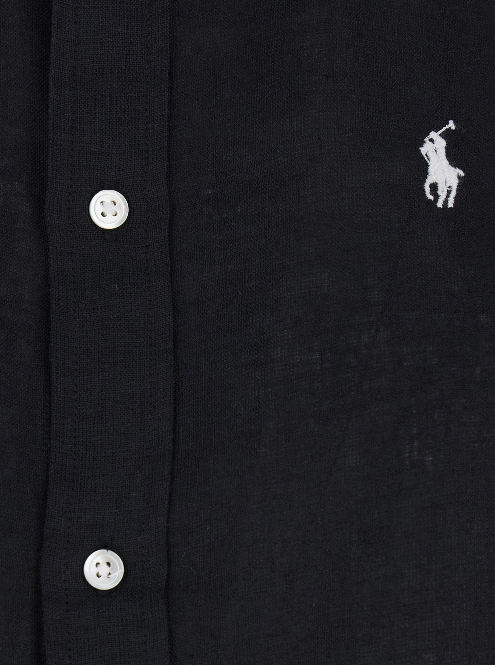 Classic Fit Black Shirt With Pointed Collar And Embroidered Pony Logo On Front Linen Woman Blouses