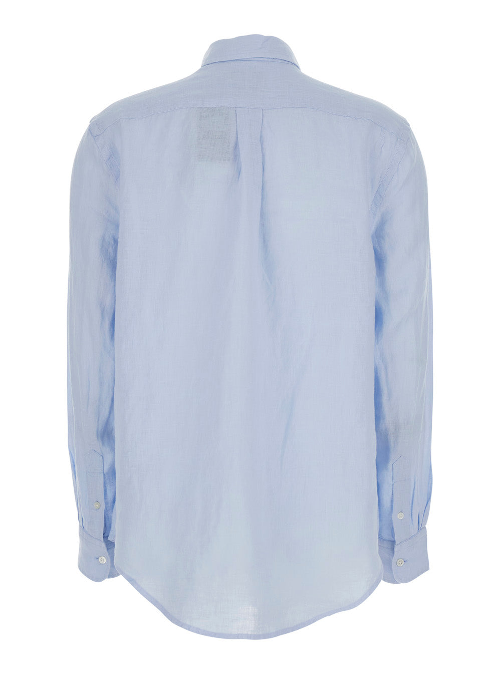 Classic Fit Light Blue Shirt with Pointed Collar and Embroidered Pony Logo on the Front in Linen Women Blouses