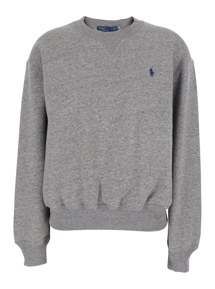 Grey Sweatshirt with Pony Embroidery on the Front in Cotton for Women Polyester Sweatshirts