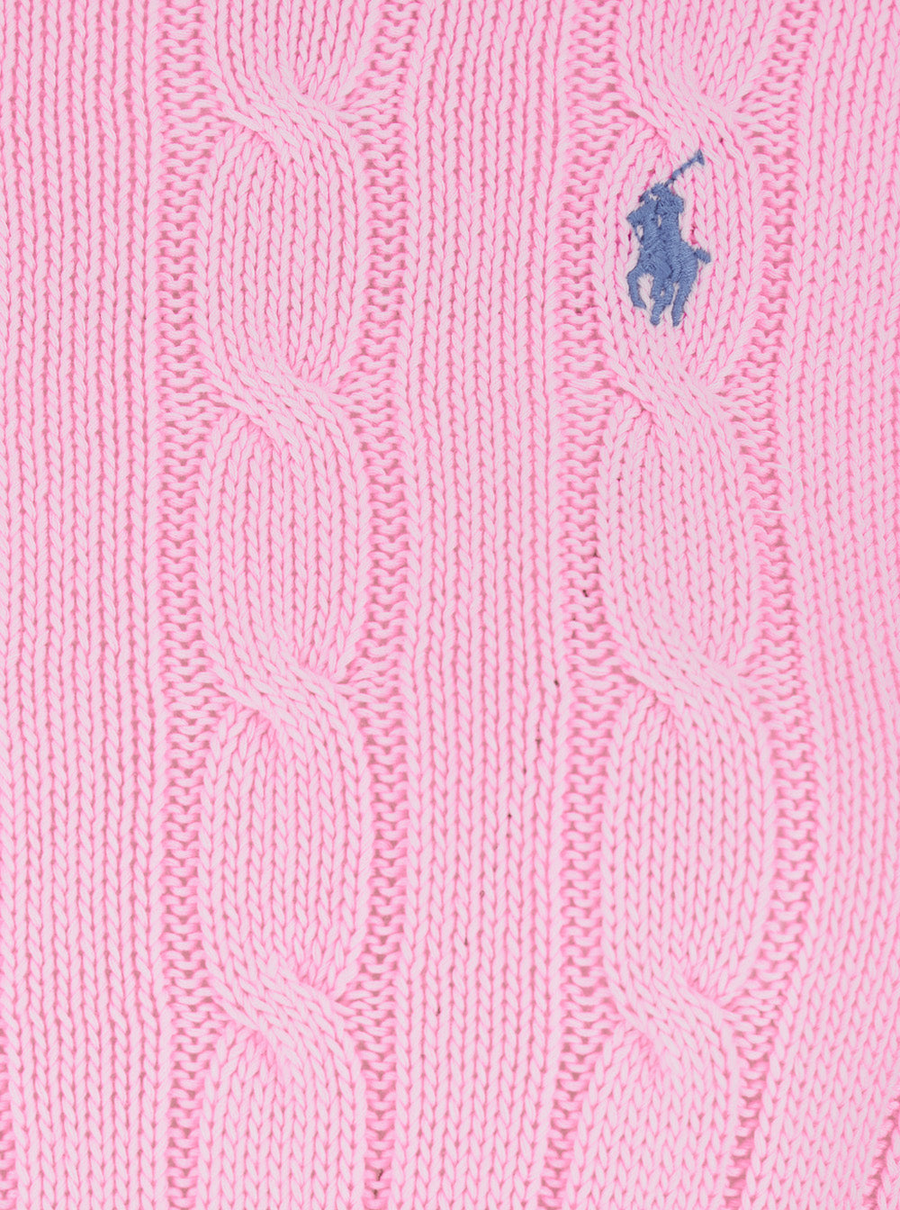 Pink Crewneck Sweater with Pony Embroidery on the Front and Cable Knit in Cotton for Women Jersey