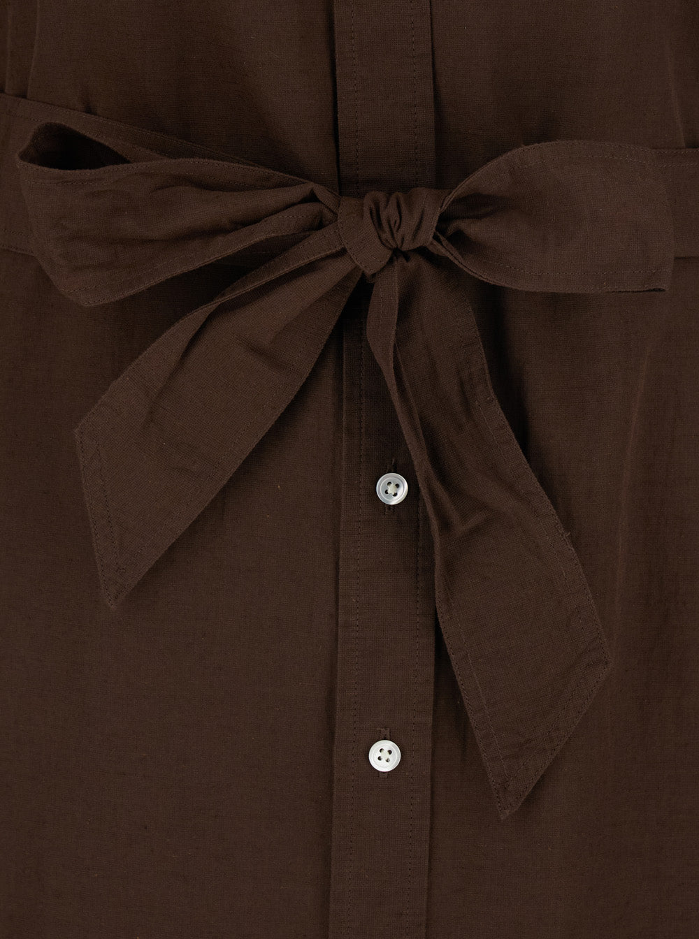 Brown Dress with Long Sleeves and Front Closure in Cotton Linen for Women