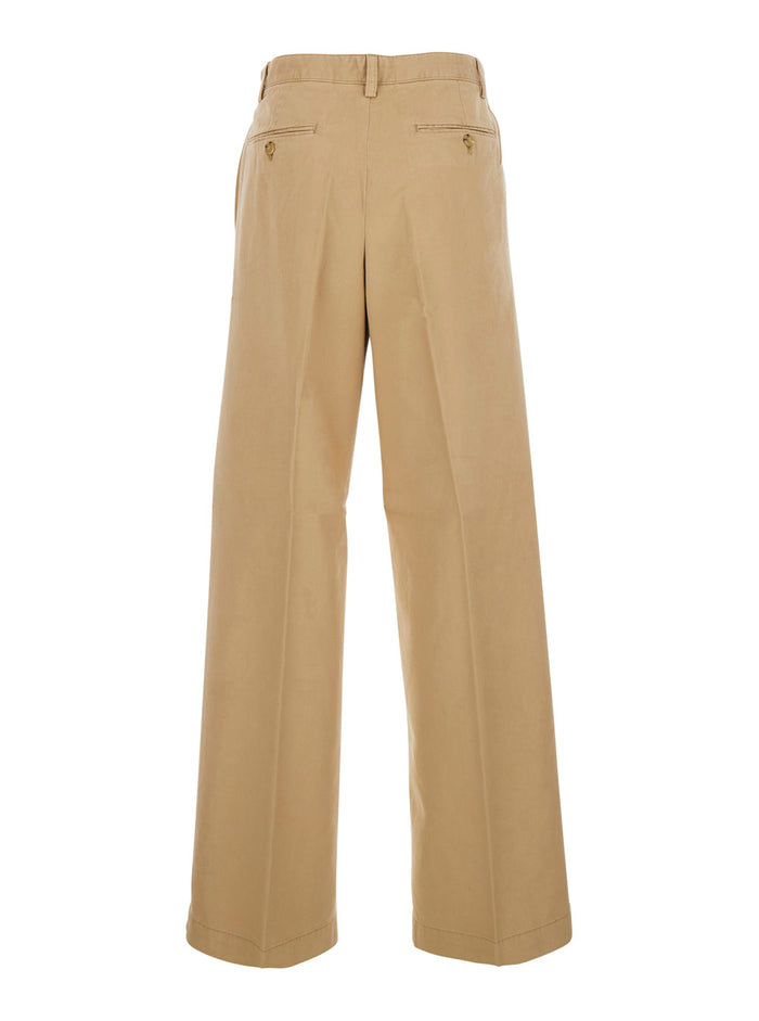 Beige Pants with Five-Pocket Design in Cotton Man Lyocell Trousers