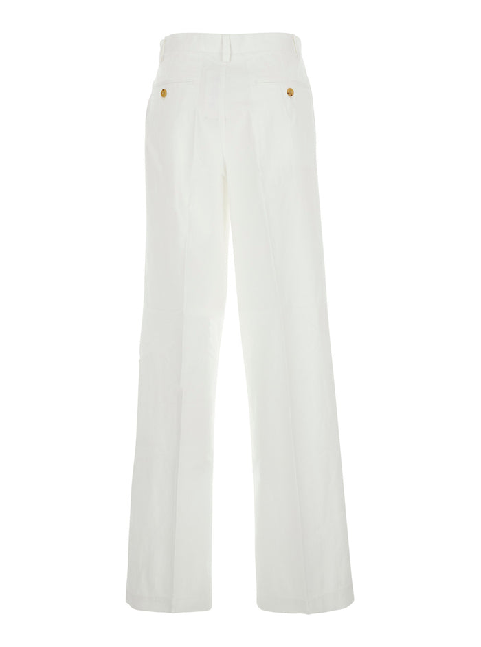 WOVEN-STRAIGHT-PANTS White Cotton Lyocell Trousers