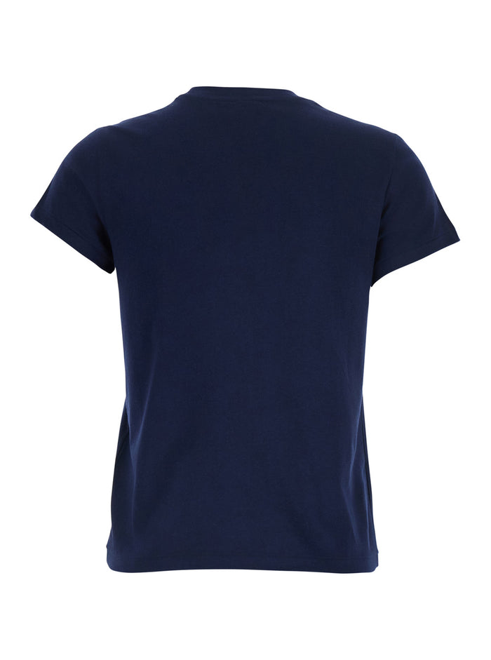 Blue T-Shirt with Pony Detail on the Front in Cotton Woman Blu Tshirts And Polo Shirts