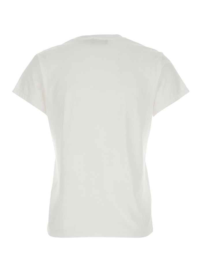 White Crew Neck T-Shirt with Pony Embroidery on the Front in Cotton for Women Tshirts And Polo Shirts