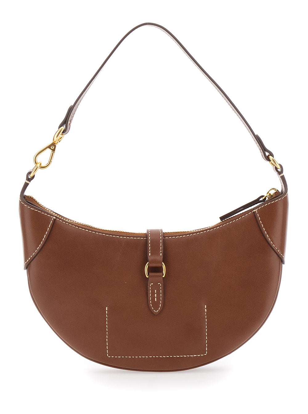 Brown Shoulder Bag with Leather Logo Detail in Smooth Woman Cow