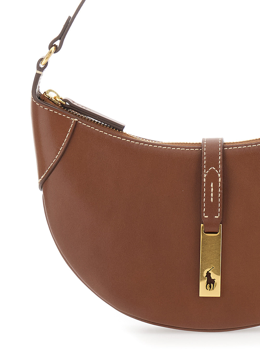 Brown Shoulder Bag with Leather Logo Detail in Smooth Woman Cow