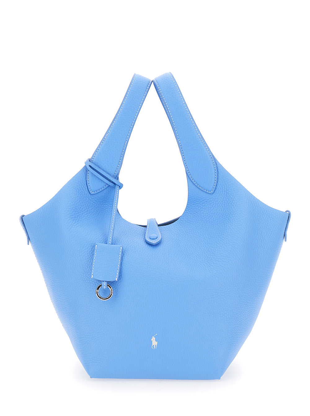 Play Medium Light Blue Handbag with Lock on the Front and Pony Detail in Leather for Women Cow Hand Bags