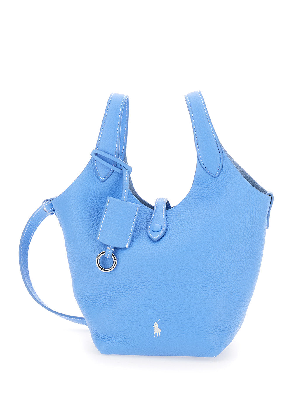 Play Light Blue Handbag With Logo Imprinted On The Front Leather Woman Cow Hand Bags