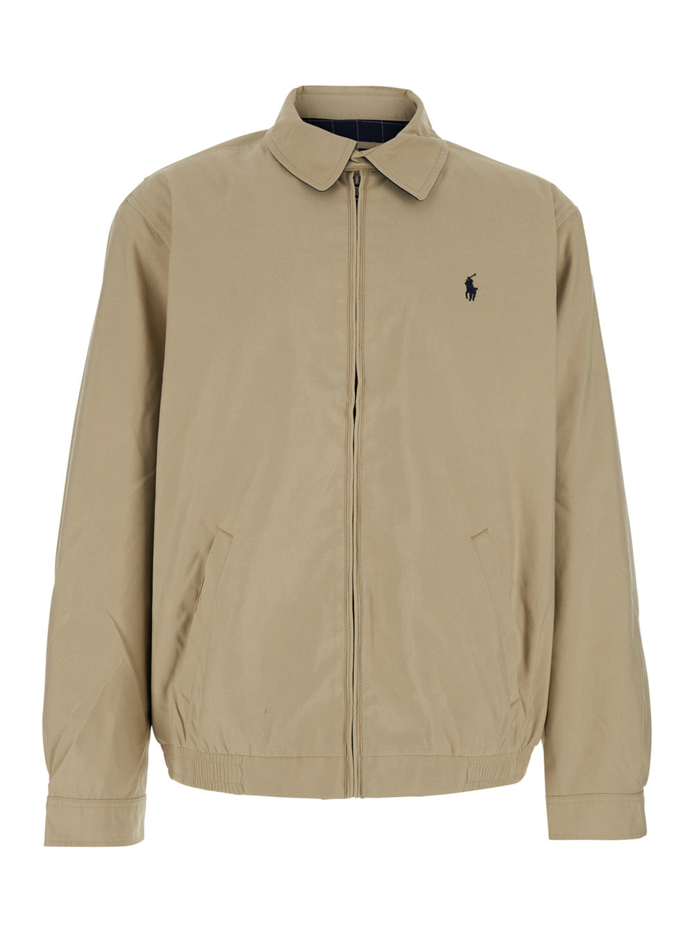Beige Jacket With Classic Collar And Pony Logo On The Front Tech Fabric Men