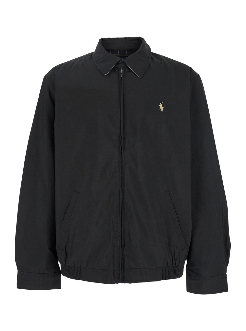 Black Jacket with Classic Collar and Pony Detail on the Front in Tech Fabric for Men Polyester (recycled) Outerwear