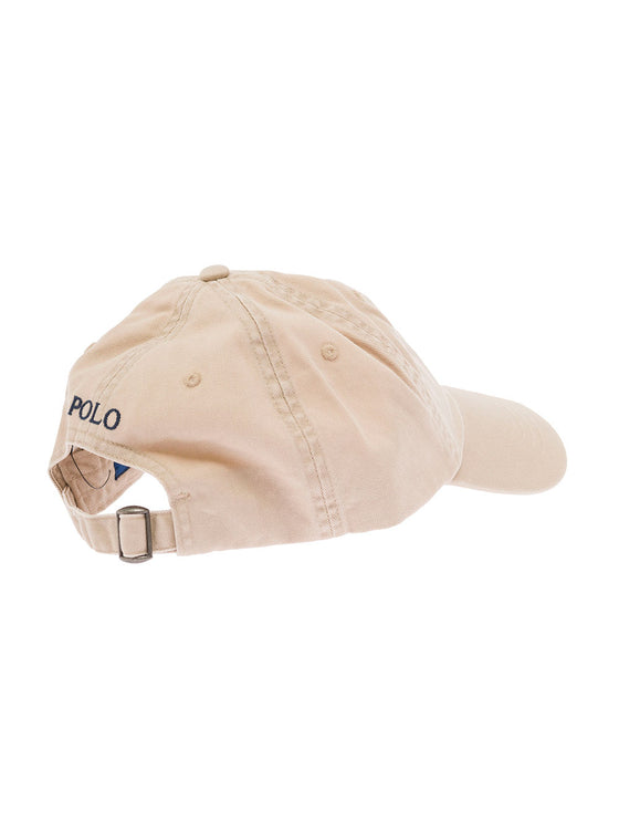 Beige Baseball Cap With Embroidered Pony Logo On The Front Cotton For Men Hats And Gloves