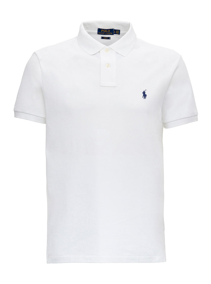 Slim Fit White Polo Shirt with Classic Collar and Pony Embroidery on the Front in Cotton for Men Tshirts
