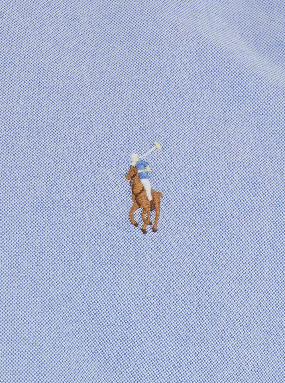Blue Slim Fit Oxford Shirt with Button Down Collar and Front Embroidery in Cotton for Men Light Blouses