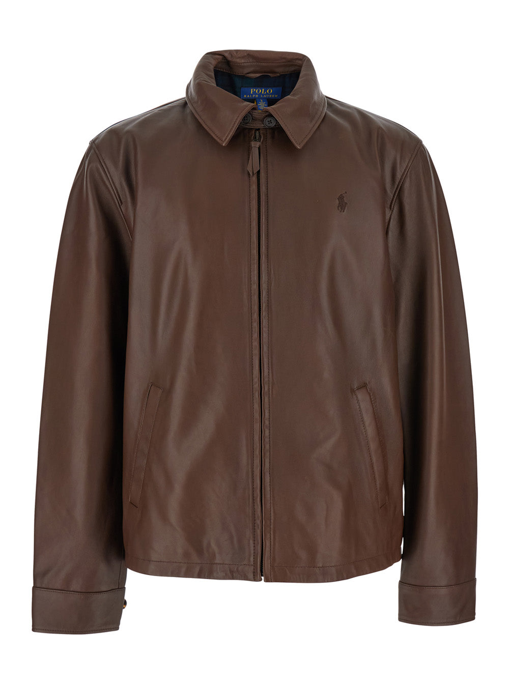 Brown Jacket with Classic Collar and Pony on the Front in Leather for Men Outerwear