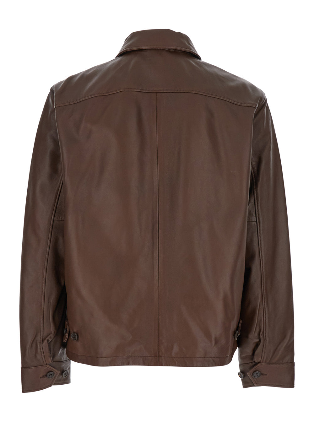 Brown Jacket with Classic Collar and Pony on the Front in Leather for Men Outerwear
