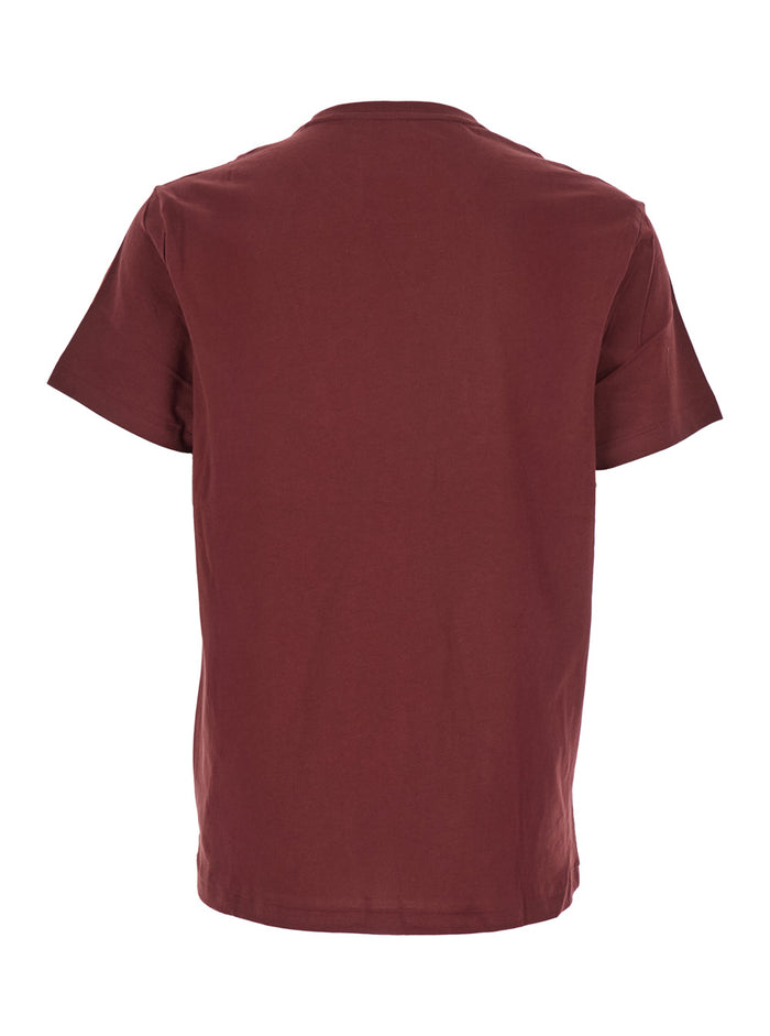 Bordeaux Crewneck T-Shirt with Pony Embroidery on the Front in Cotton Man Tshirts And Polo Shirts