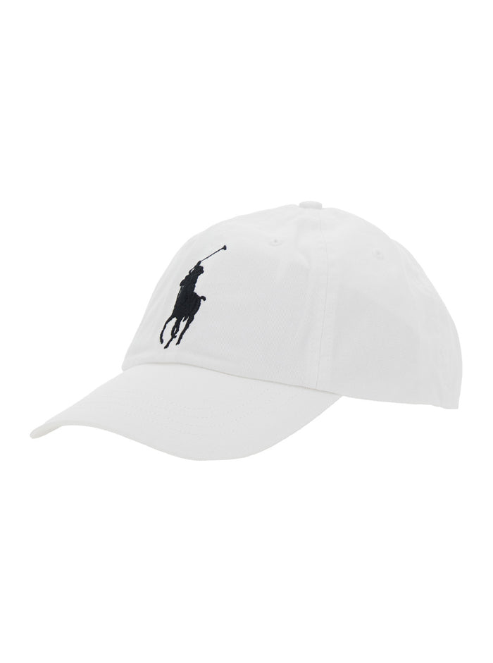 Baseball Cap with Maxi Pony on the Front and Numeric Detail Side in White Cotton for Men Hats Gloves