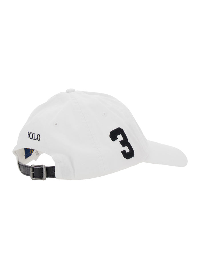 Baseball Cap with Maxi Pony on the Front and Numeric Detail Side in White Cotton for Men Hats Gloves