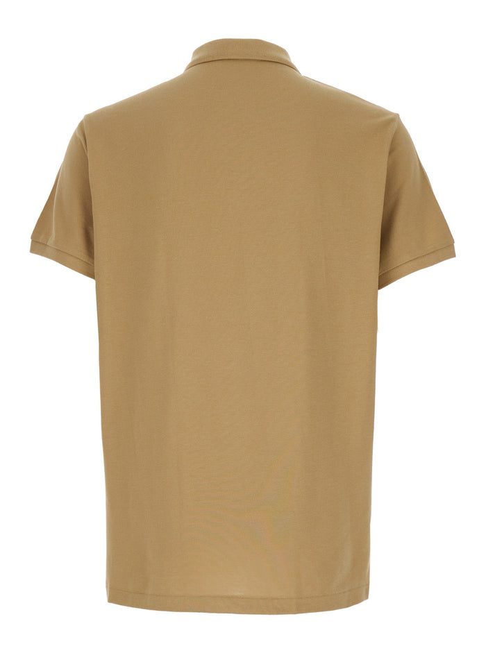 Custom Slim Fit Beige Polo with Classic Collar and Pony Embroidery on the Front in Cotton Man Tshirts Shirts