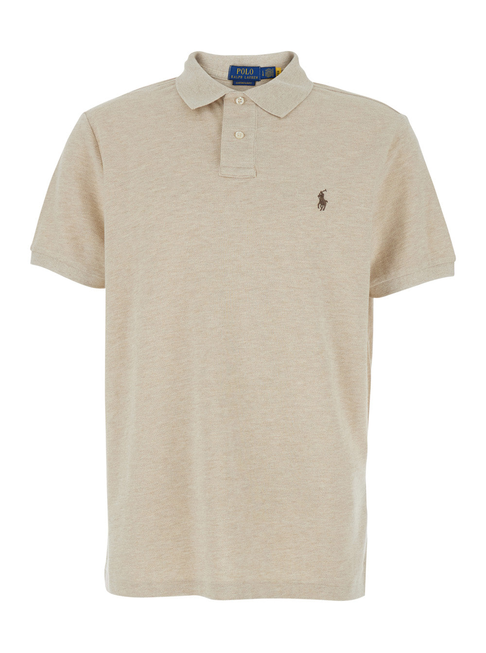 Beige Polo Shirt with Classic Collar and Pony Embroidery on the Front in Cotton for Men Tshirts