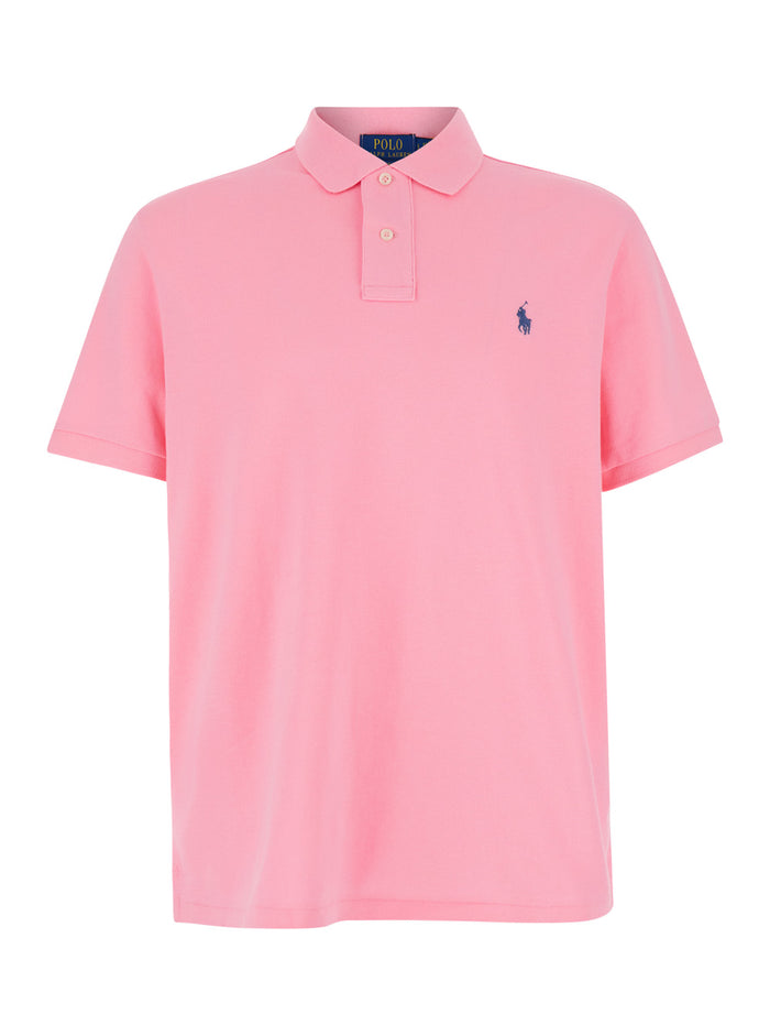 Custom Fit Pink Polo Shirt with Classic Collar and Pony Embroidery on the Front in Cotton for Men Tshirts