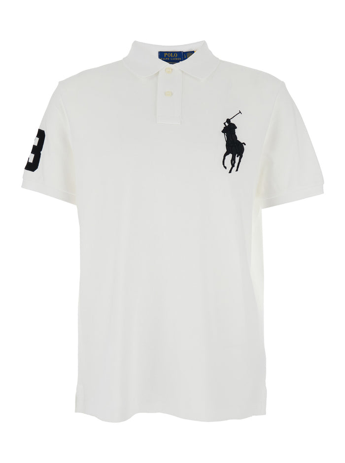 Polo Custom Slim Fit with Large Pony Embroidery on the Front and Numeric Detail Shoulder in White Cotton for Men Tshirts Shirts
