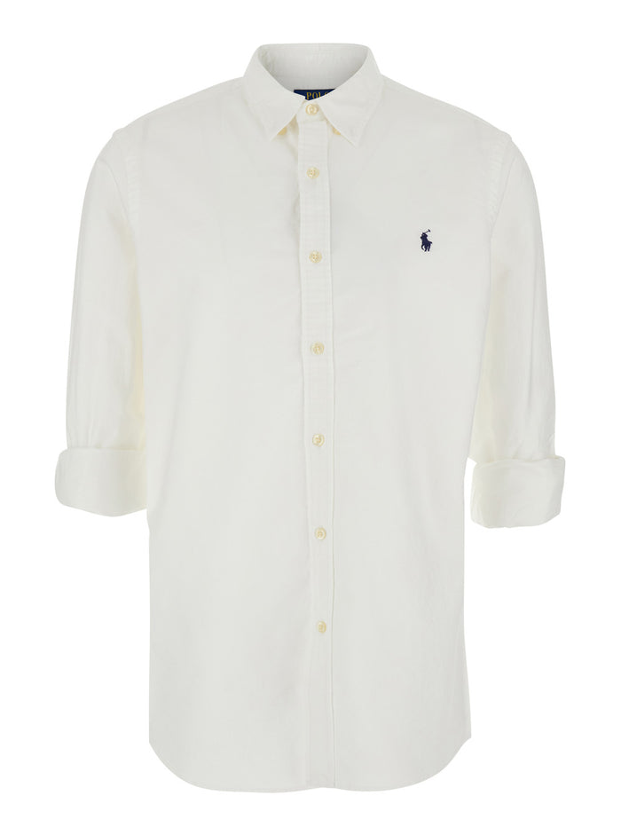 Oxford Slim Fit White Shirt with Logo on the Front in Cotton for Men And Blouses