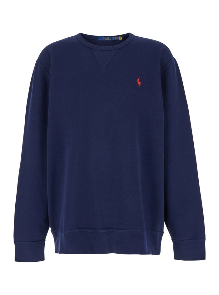 Blue Sweatshirt With Embroidered Pony Logo On The Front In Cotton Blend Man Blu Sweatshirts