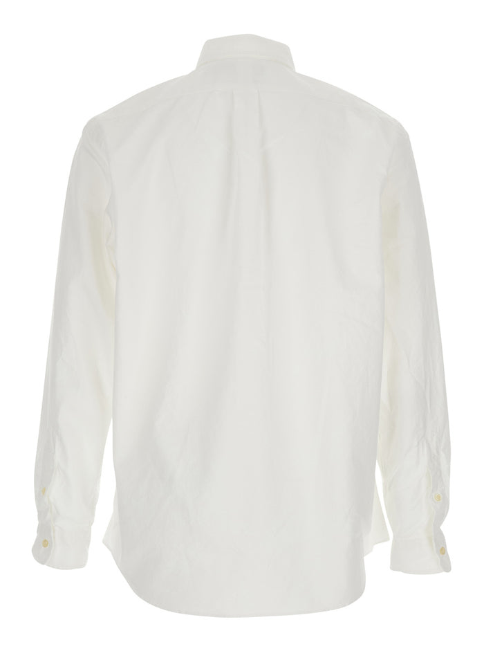 Custom Fit Oxford White Shirt with Button Down Collar and Pony Embroidery on the Front in Cotton Man Blouses
